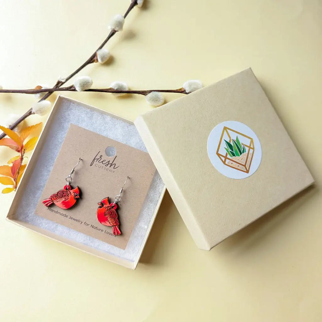 Cardinal Bird Mini Hoops Dangle And Drop Earrings
