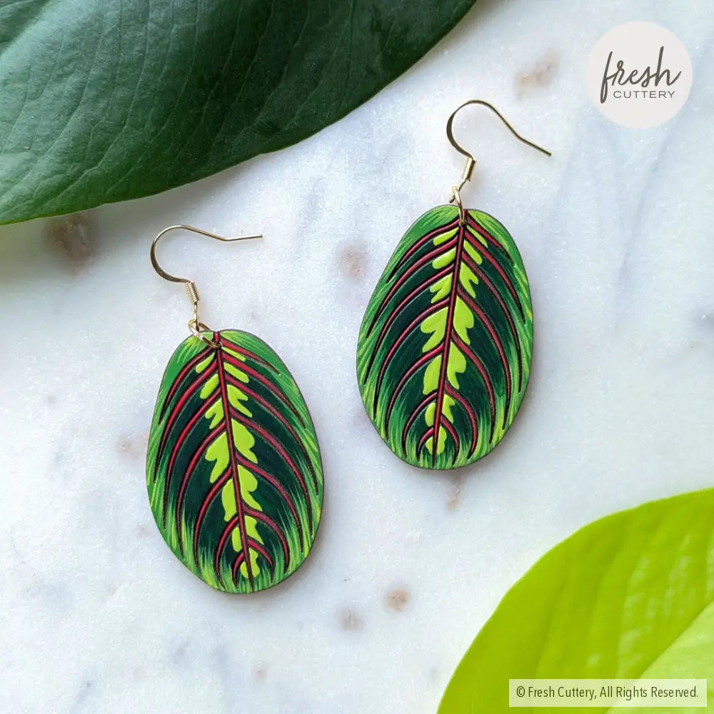 Prayer Plant Earrings Silver Ear Wires Dangle and Drop Earrings