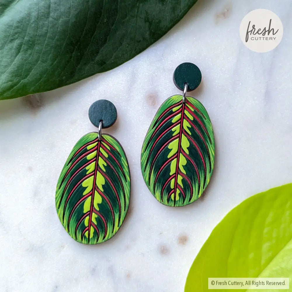 Prayer Plant Earrings Silver Studs Dangle and Drop Earrings