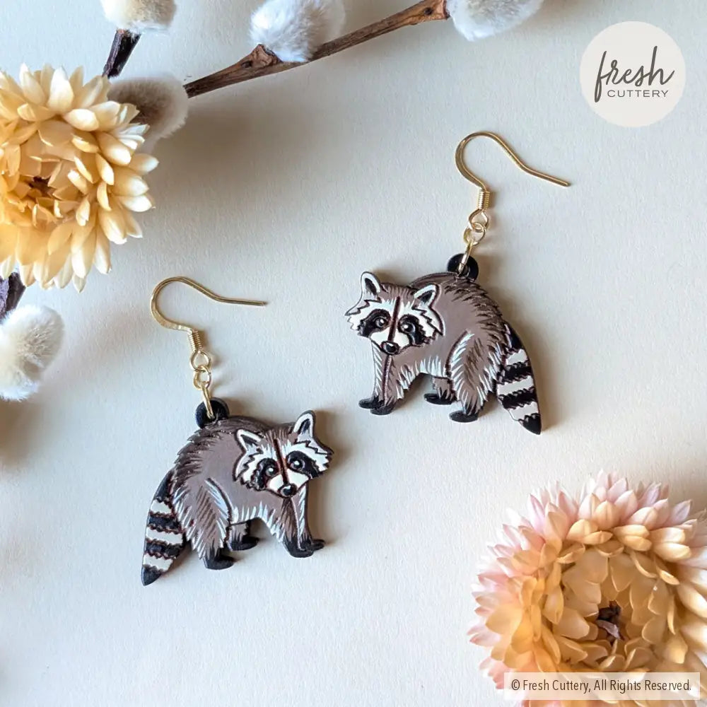 Raccoon Earrings Gold Ear Wires Dangle and Drop Earrings