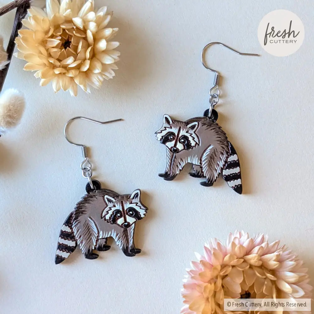 Raccoon Earrings Silver Ear Wires Dangle and Drop Earrings