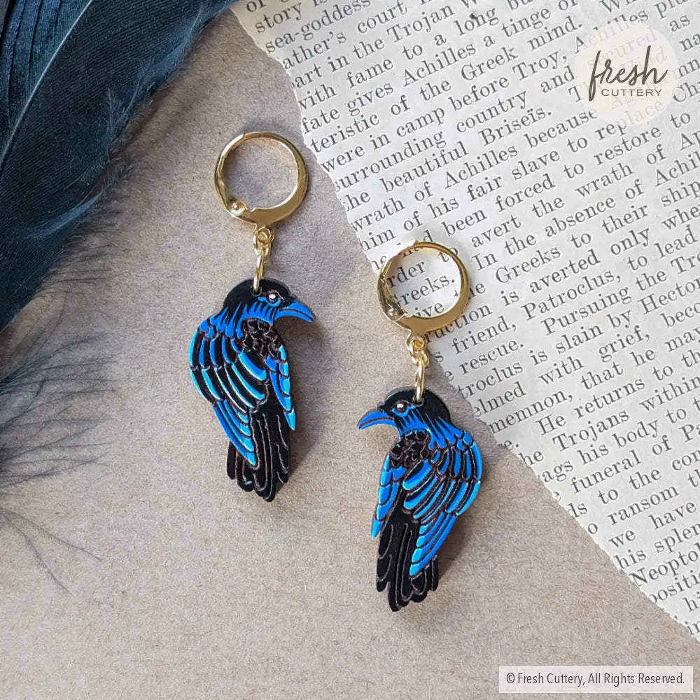 Raven Earrings Gold Leverbacks Dangle and Drop Earrings