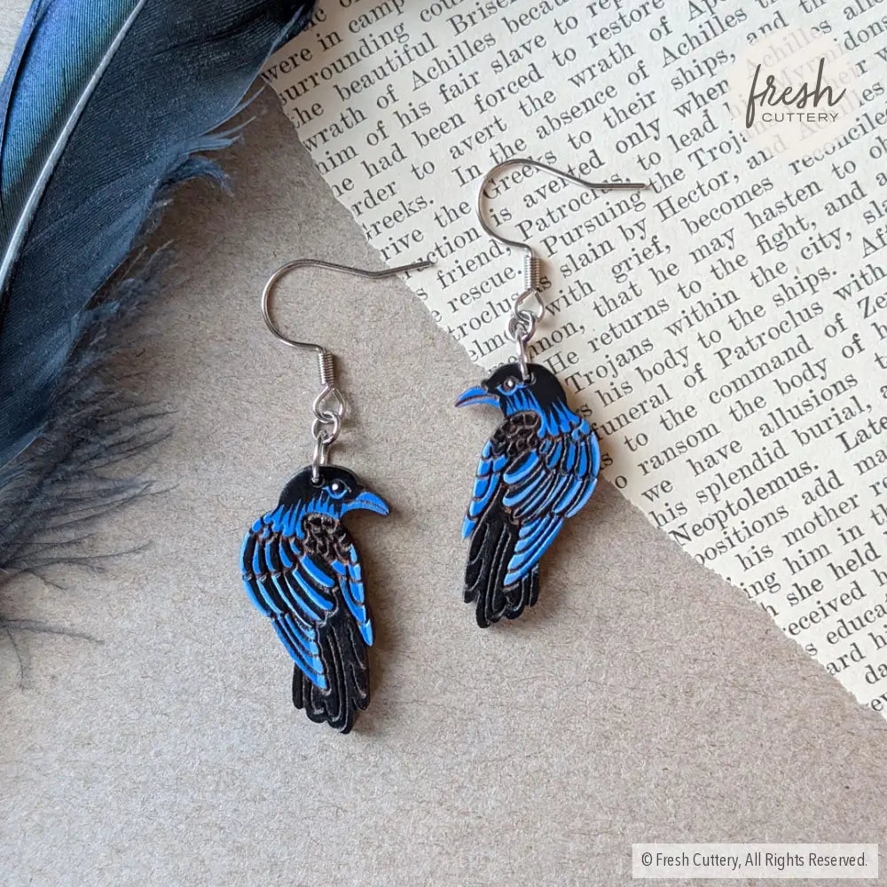 Raven Earrings Silver Ear Wires Dangle and Drop Earrings