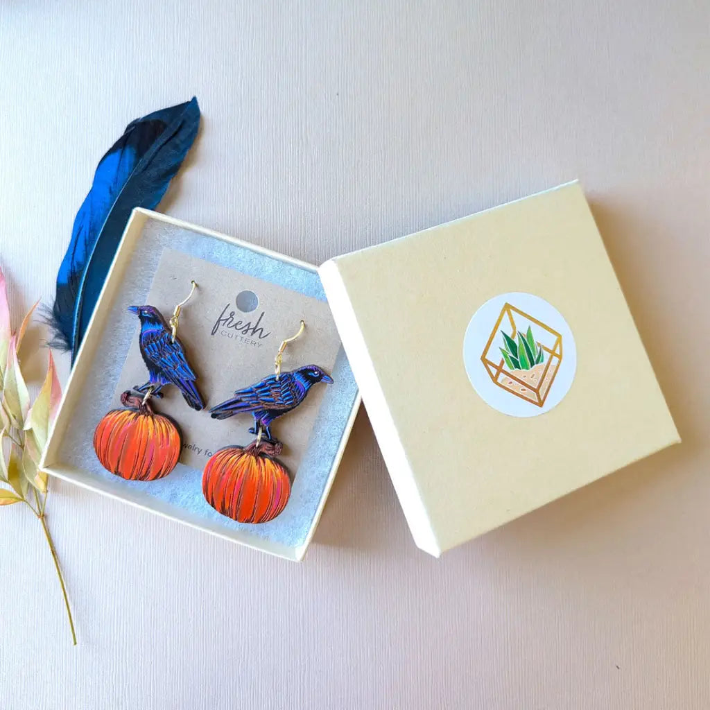 Raven Pumpkin Earrings Dangle And Drop