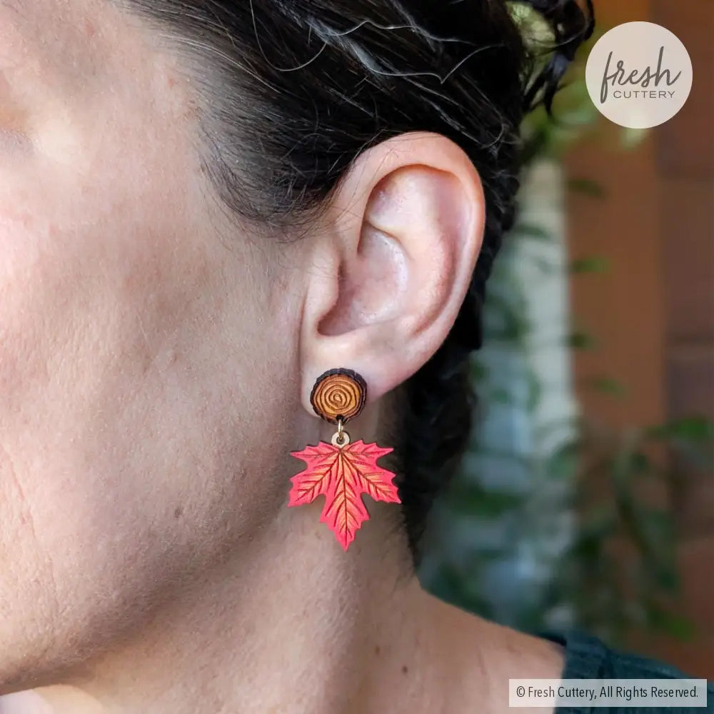 Red Maple Leaf Earrings Dangle and Drop Earrings