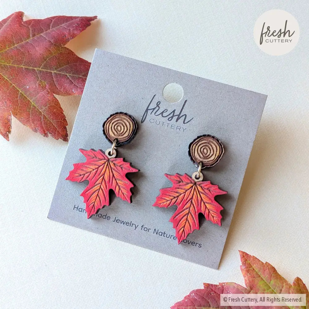 Red Maple Leaf Earrings Dangle and Drop Earrings