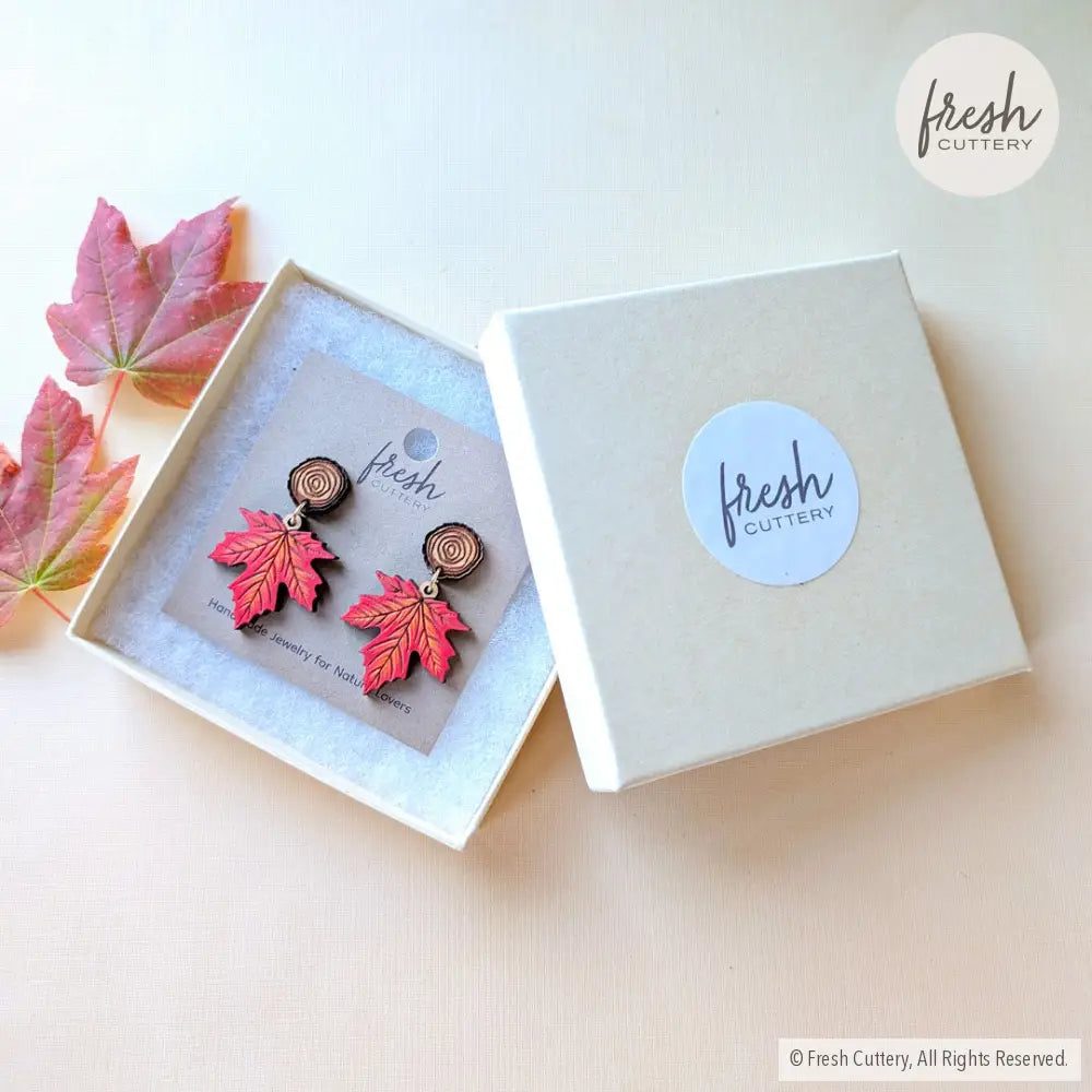 Red Maple Leaf Earrings Dangle and Drop Earrings