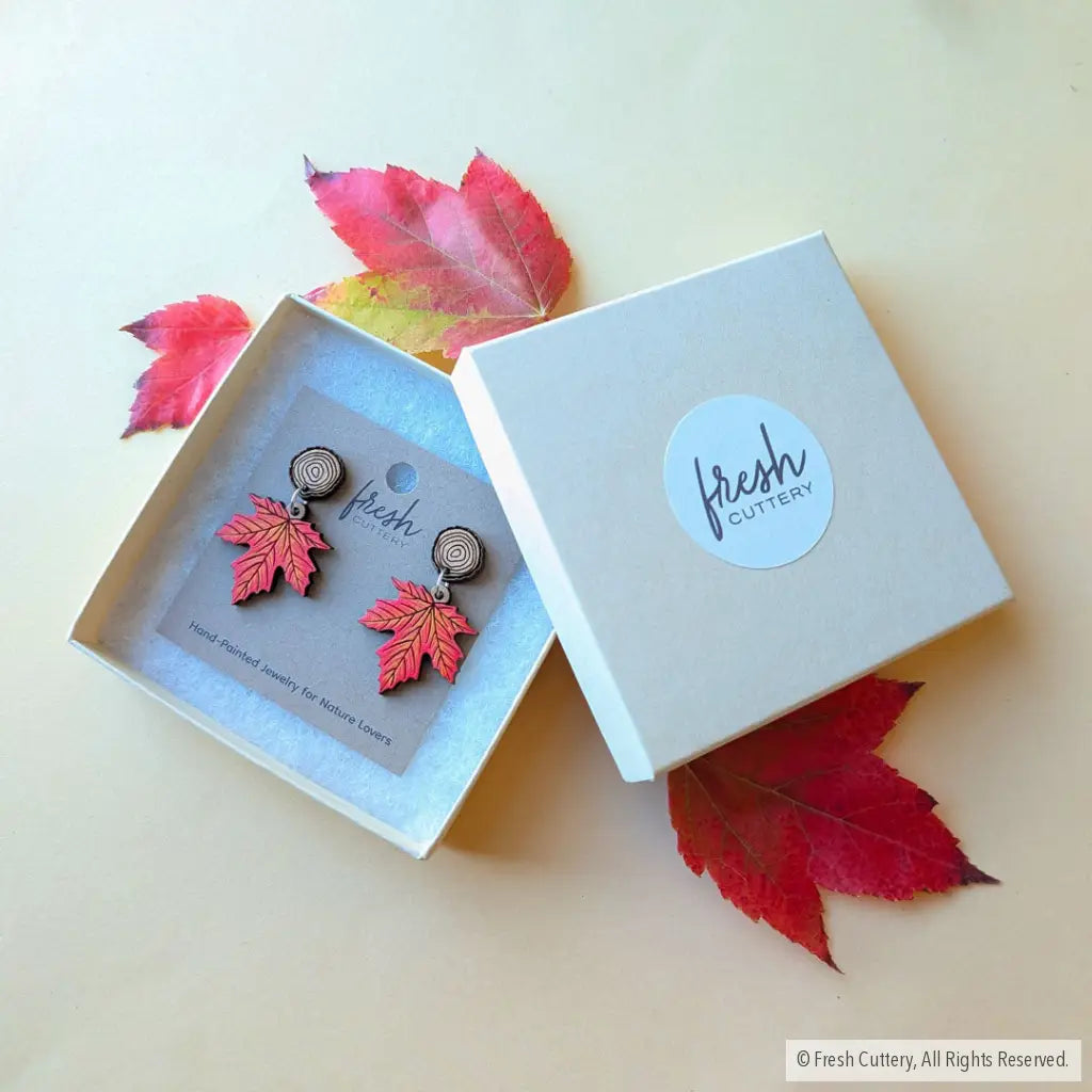 Red Maple Leaf Earrings - Dangle and Drop Earrings