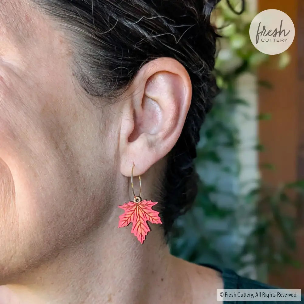 Red Maple Leaf Earrings Dangle and Drop Earrings