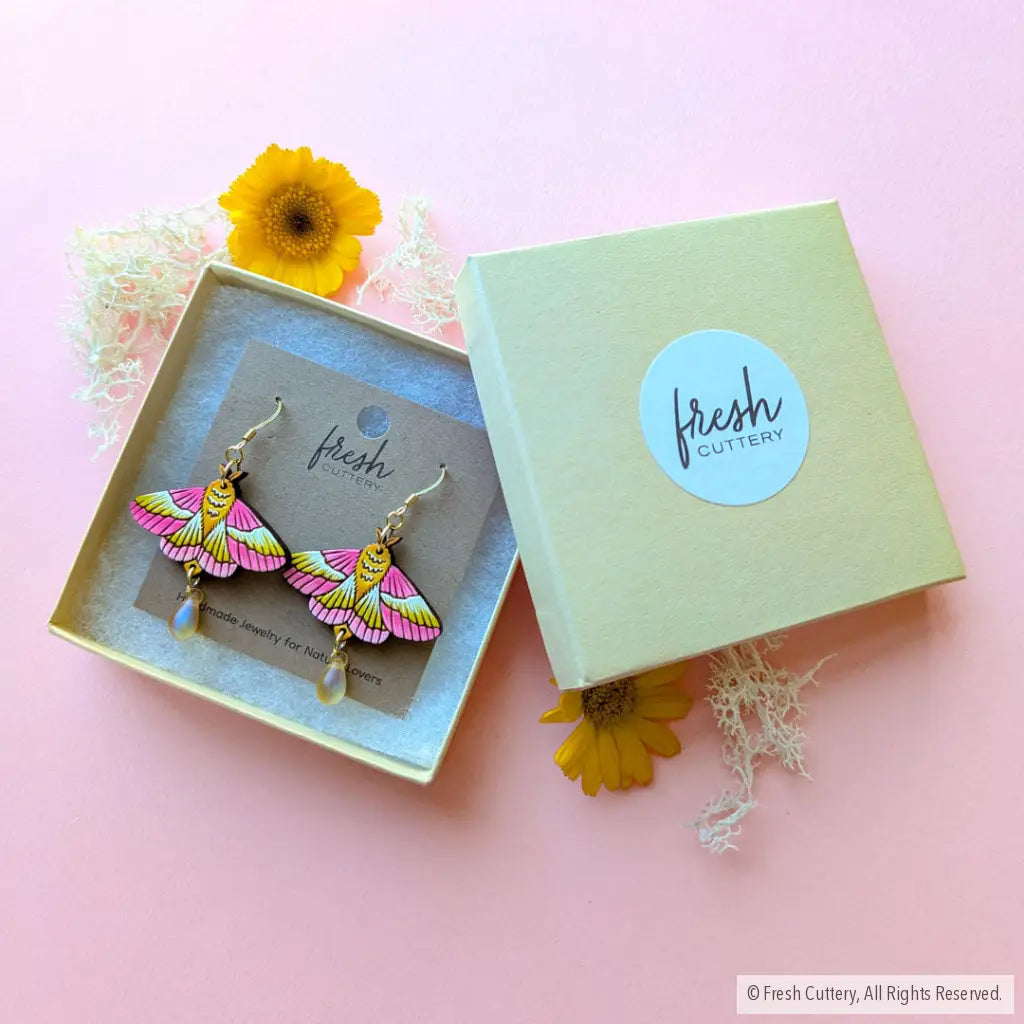 Rosy Maple Moth Earrings Dangle and Drop Earrings