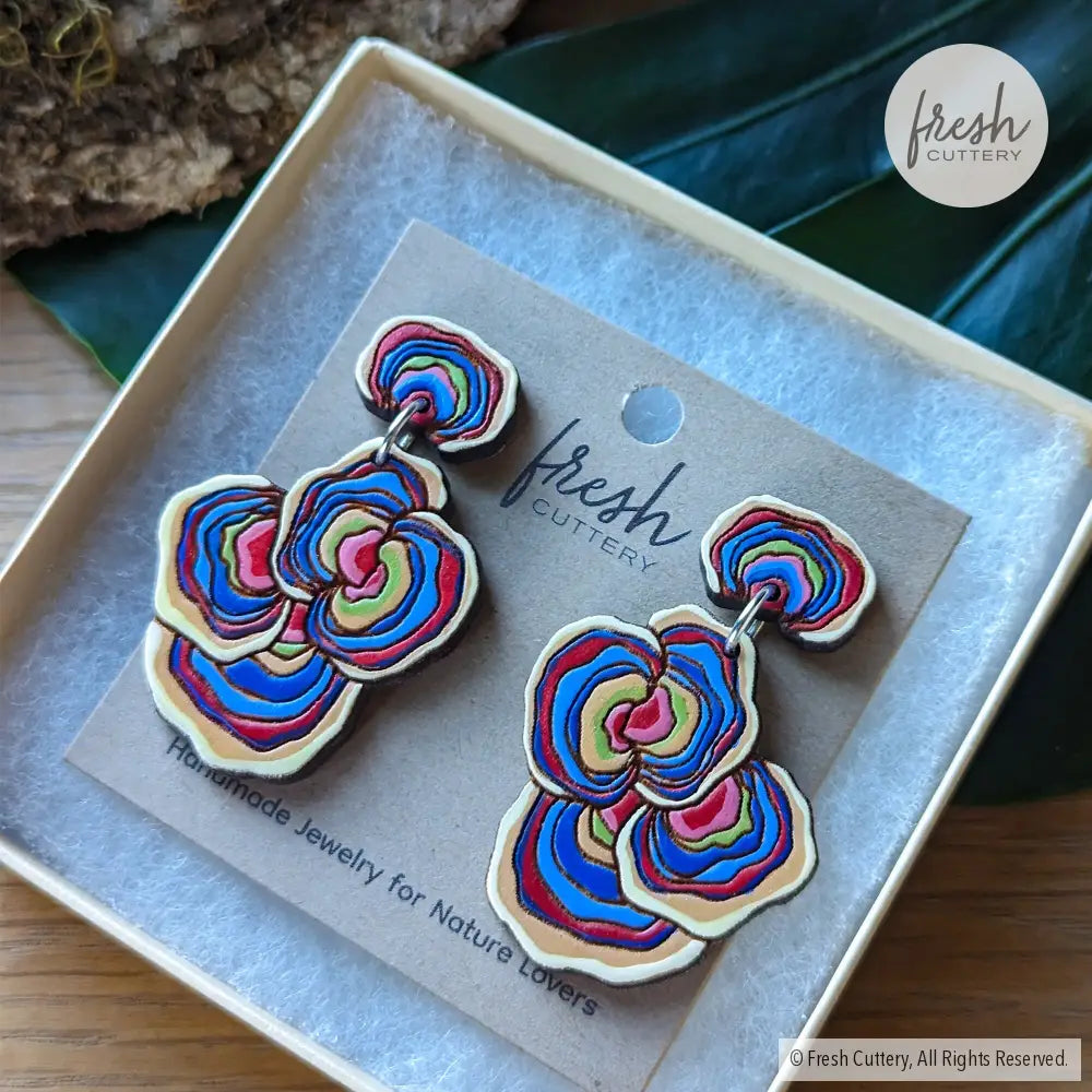 Turkey Tail Mushroom Earrings Dangle And Drop