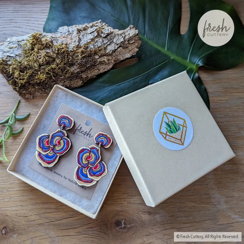 Turkey Tail Mushroom Earrings Dangle And Drop