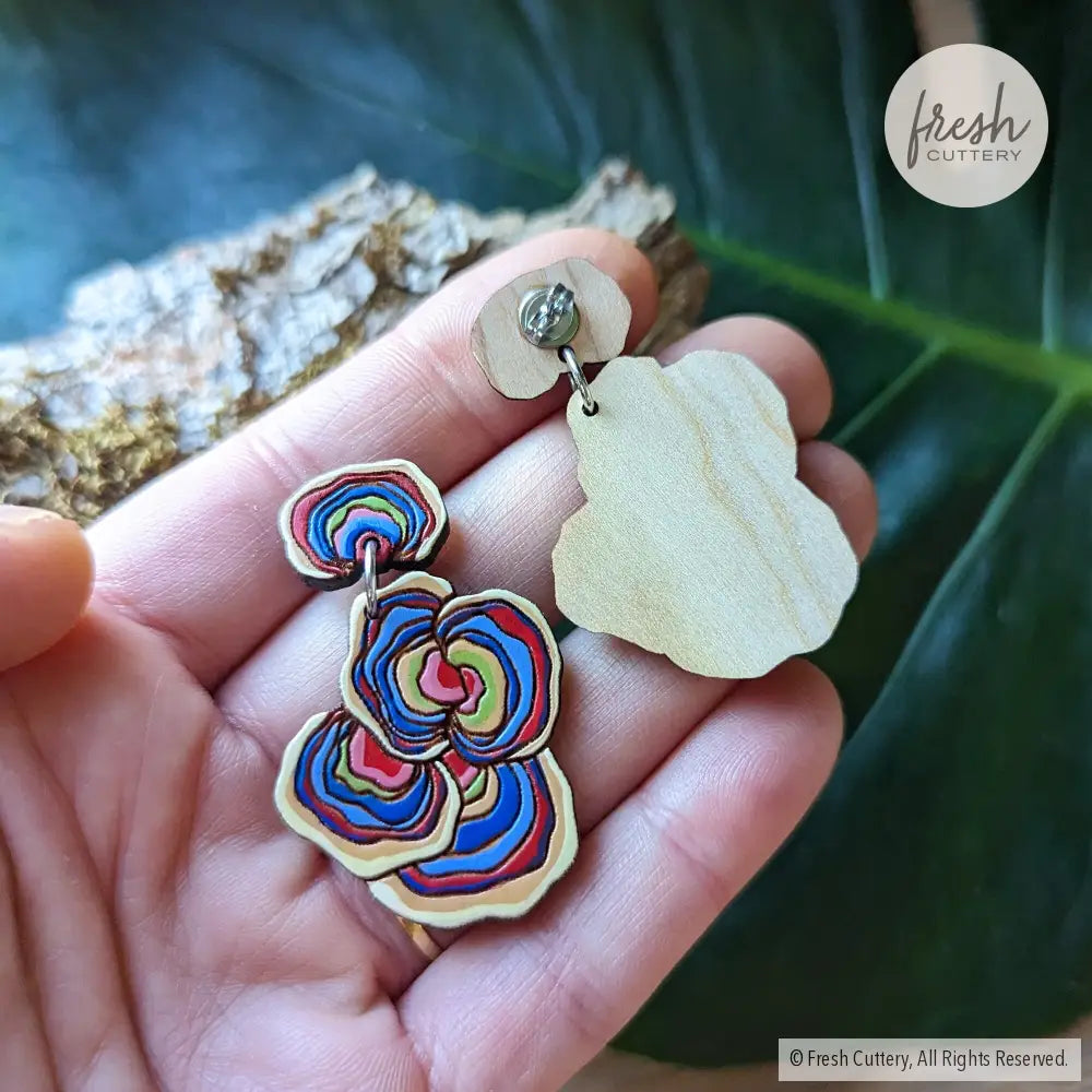 Turkey Tail Mushroom Earrings Dangle And Drop