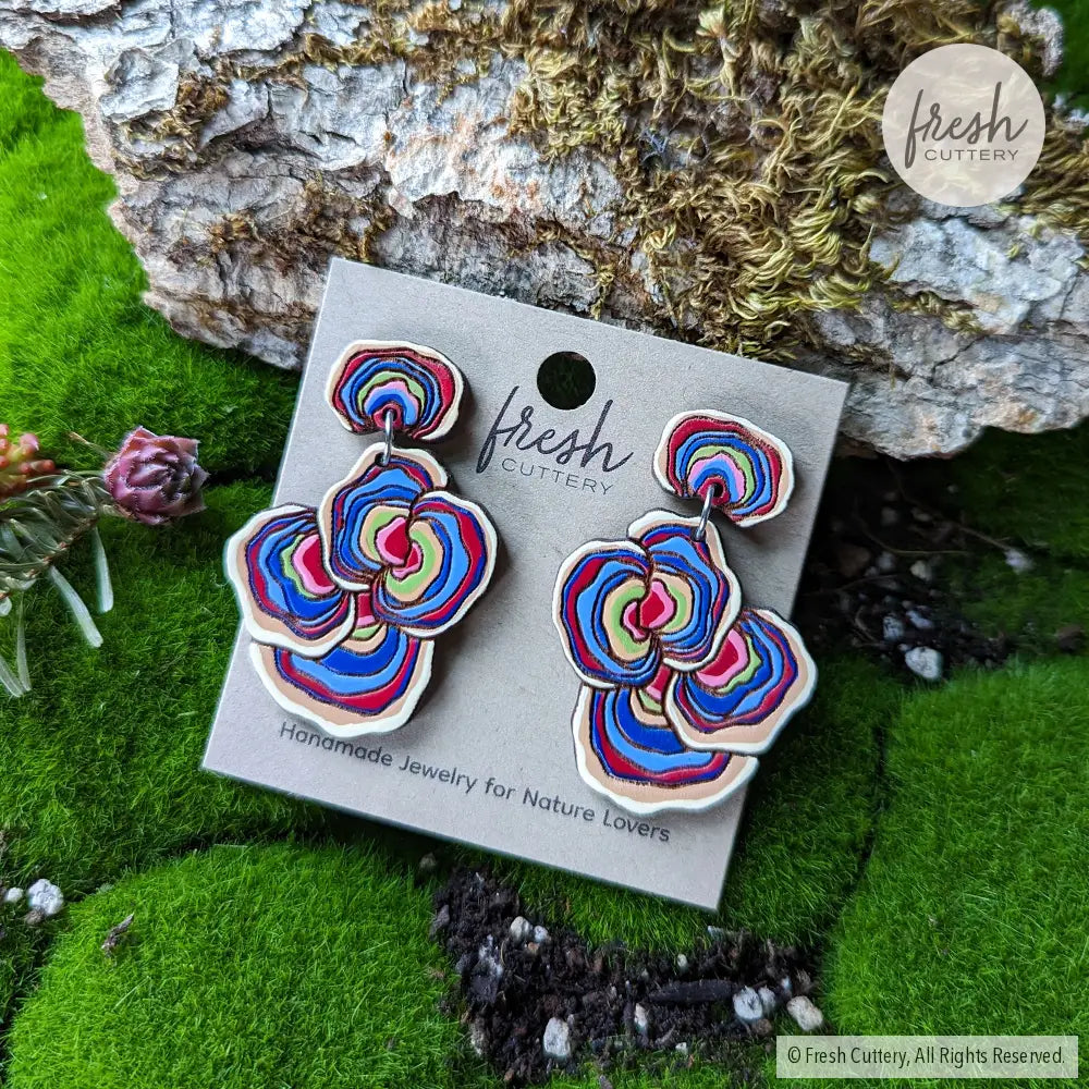 Turkey Tail Mushroom Earrings Dangle And Drop