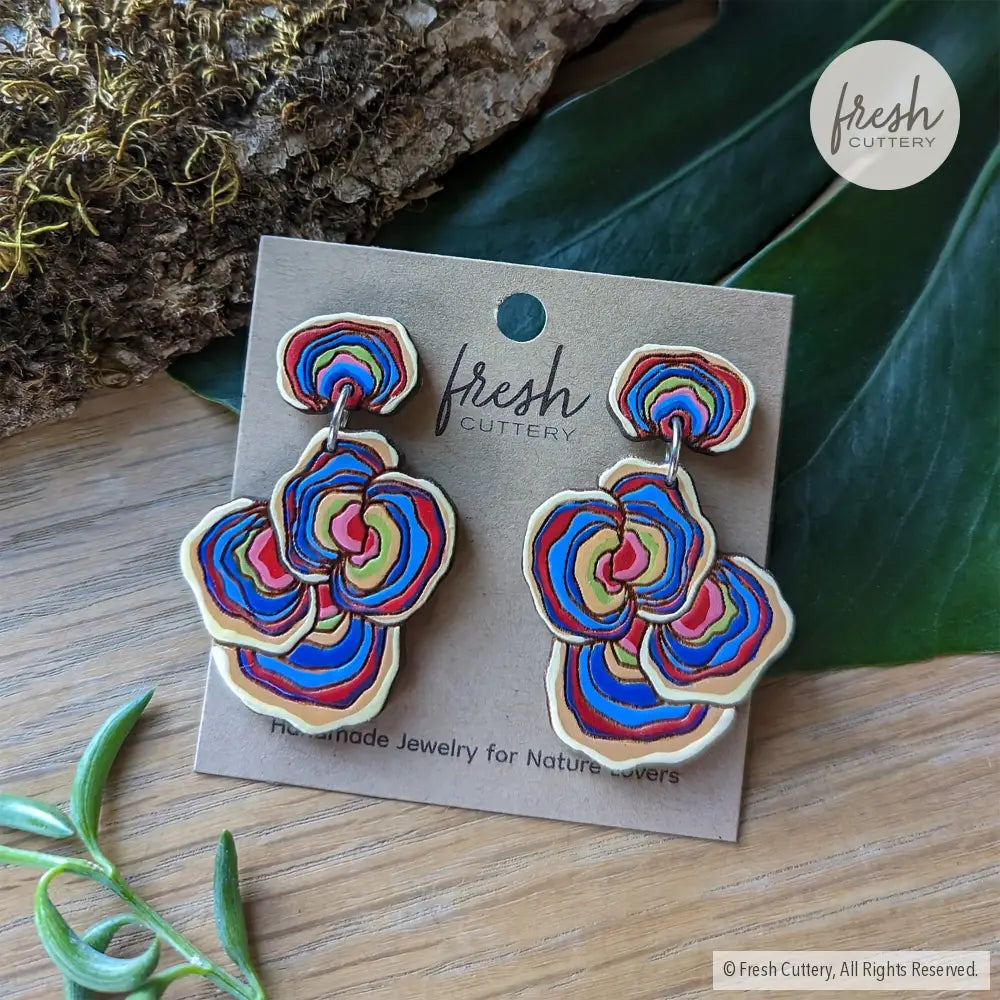 Turkey Tail Mushroom Earrings Dangle And Drop