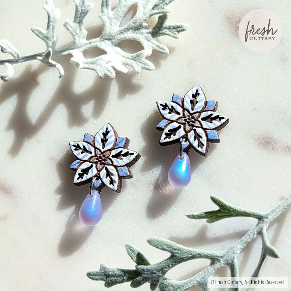 White Poinsettia Drops Studs