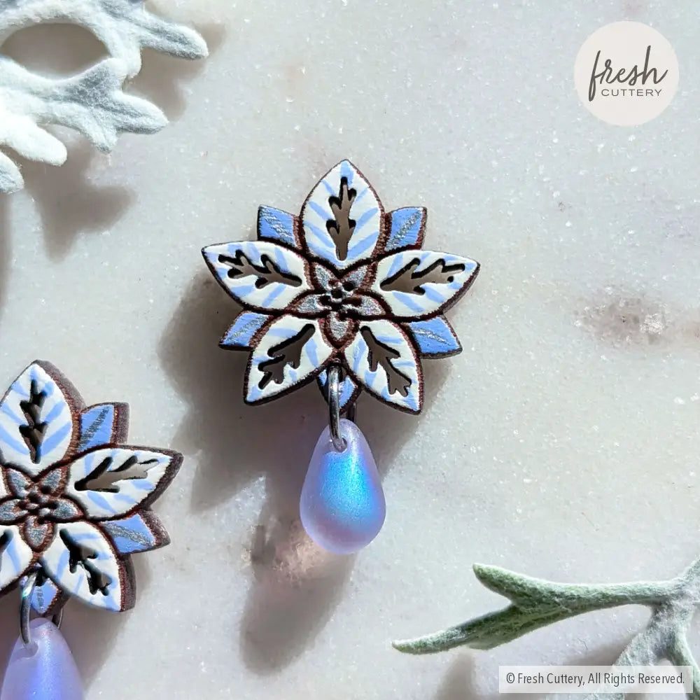 White Poinsettia Drops Studs