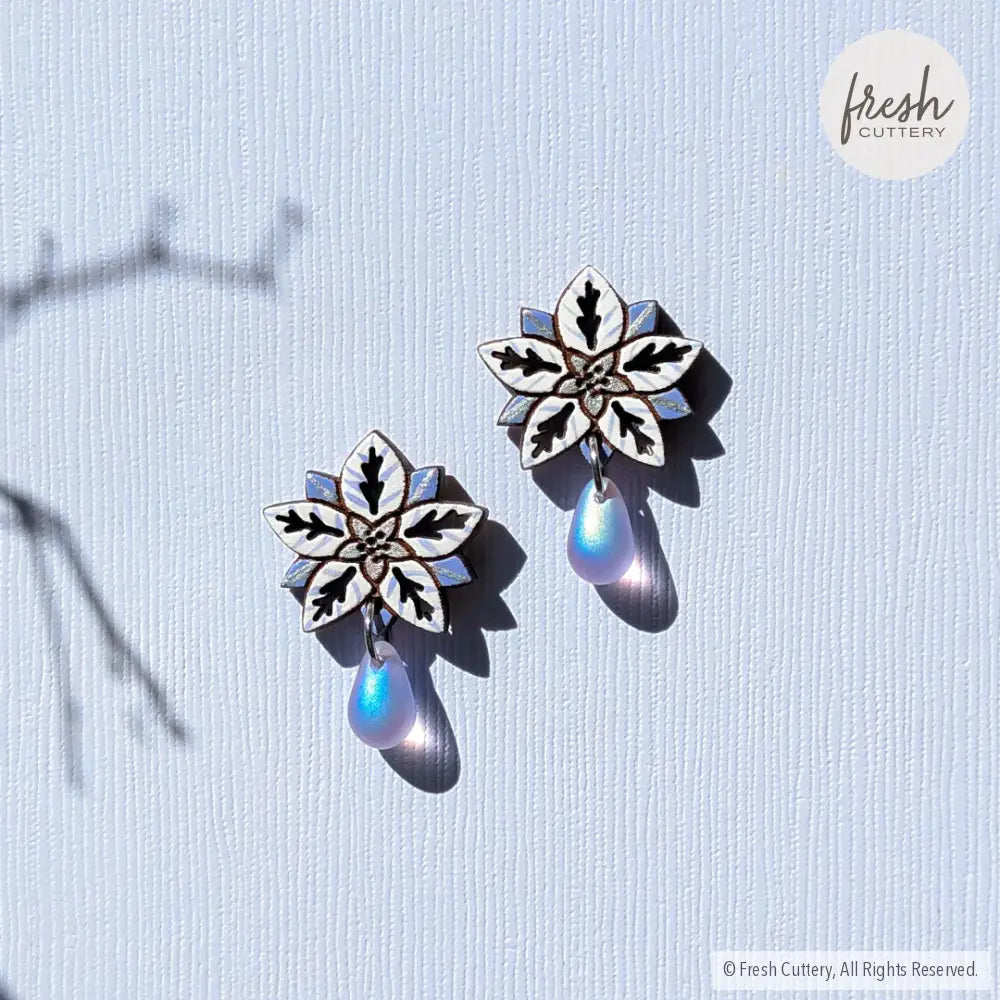 White Poinsettia Drops Studs