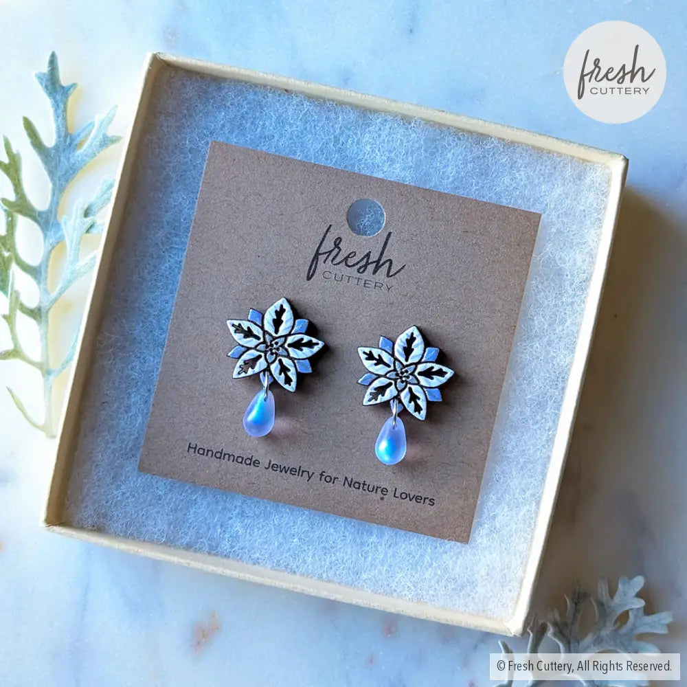 White Poinsettia Drops Studs
