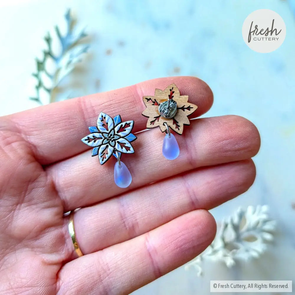 White Poinsettia Drops Studs