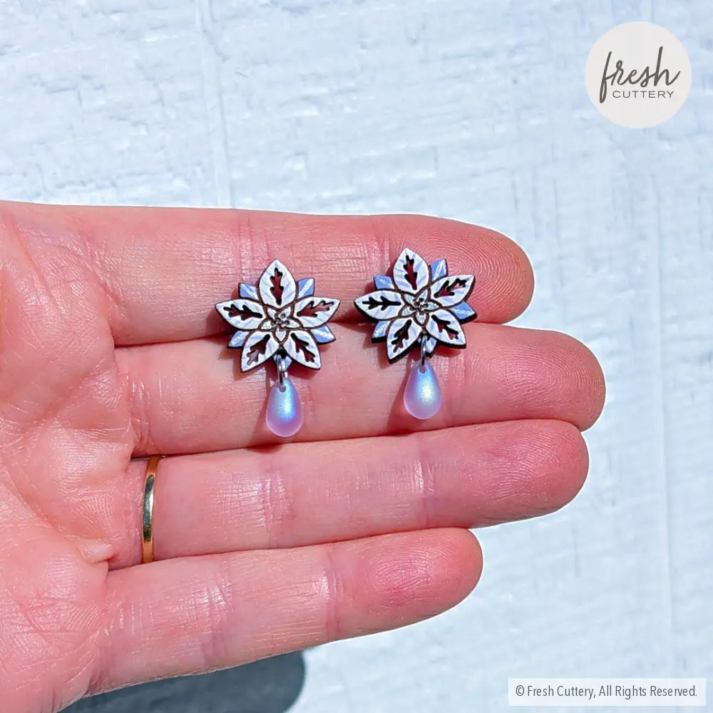 White Poinsettia Drops Studs