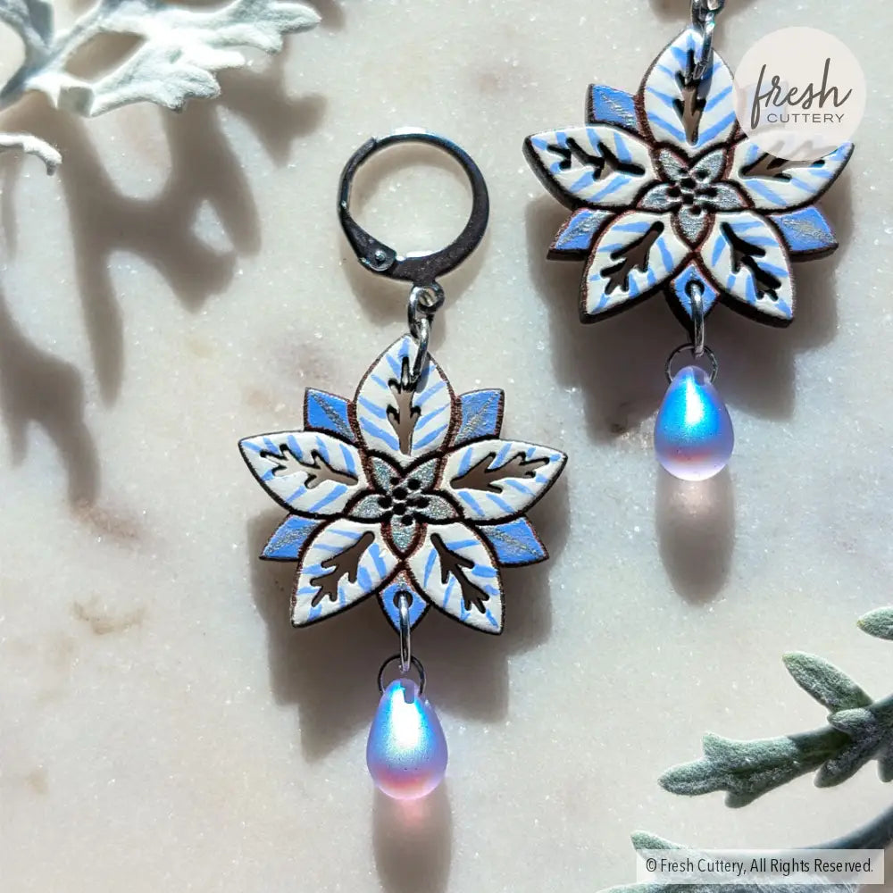 White Poinsettia Earrings Dangle and Drop Earrings