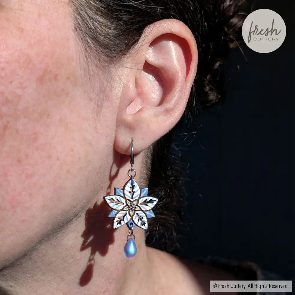 White Poinsettia Earrings Dangle and Drop Earrings
