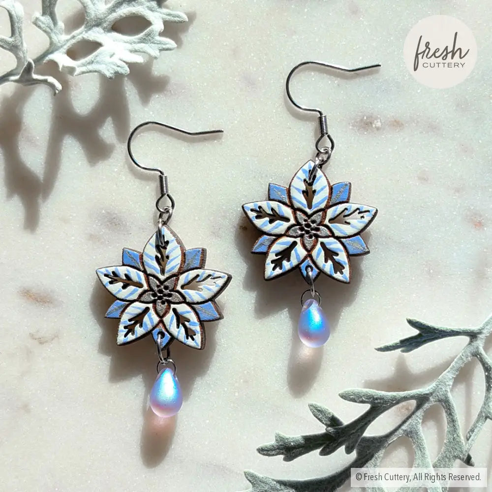 White Poinsettia Earrings Dangle and Drop Earrings