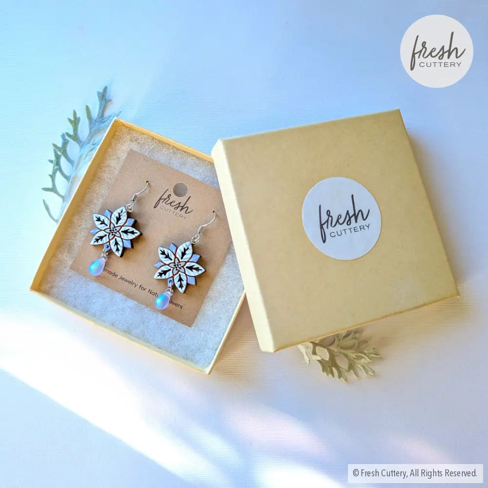White Poinsettia Earrings Dangle and Drop Earrings