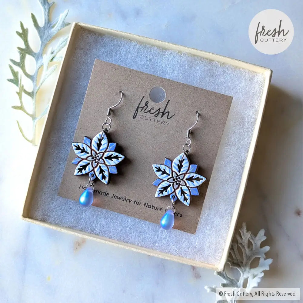 White Poinsettia Earrings Dangle and Drop Earrings