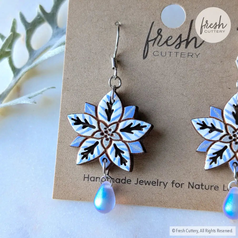 White Poinsettia Earrings Dangle and Drop Earrings