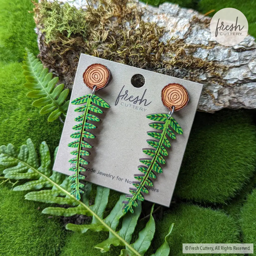 Woodland Fern Earrings Silver Studs Dangle And Drop