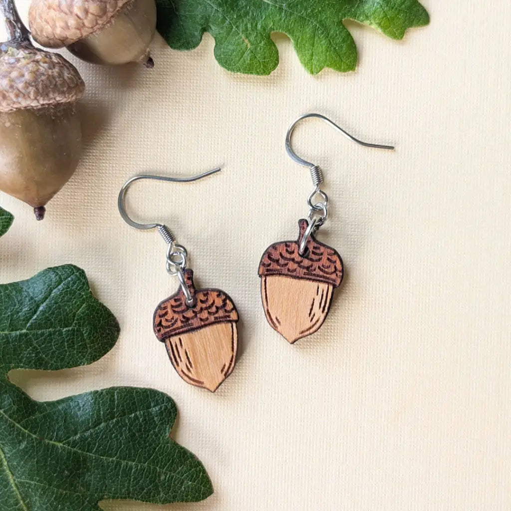 Acorn Earrings Silver Ear Wires Dangle And Drop