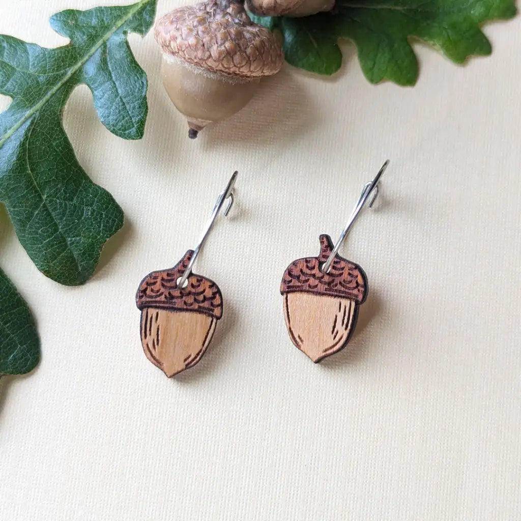 Acorn Earrings Silver Hoops Dangle And Drop