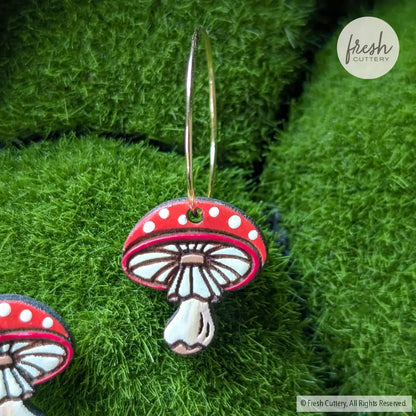 Amanita Mushroom Mini Hoops Dangle And Drop Earrings