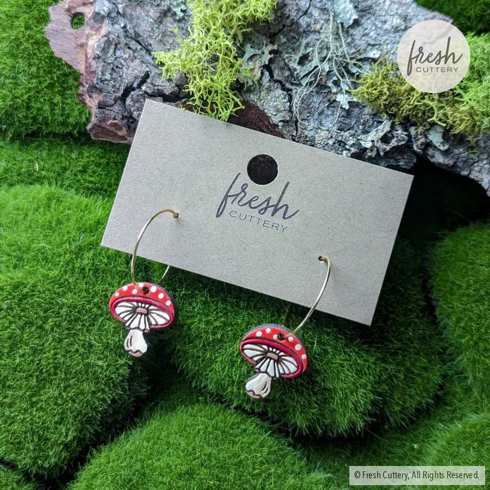 Amanita Mushroom Mini Hoops Dangle And Drop Earrings