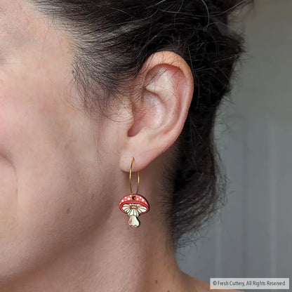 Amanita Mushroom Mini Hoops Dangle And Drop Earrings
