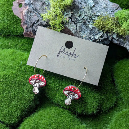 Amanita Mushroom Mini Hoops Dangle And Drop Earrings