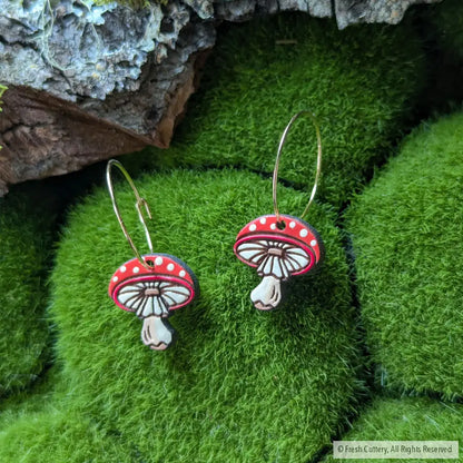 Amanita Mushroom Mini Hoops Dangle And Drop Earrings