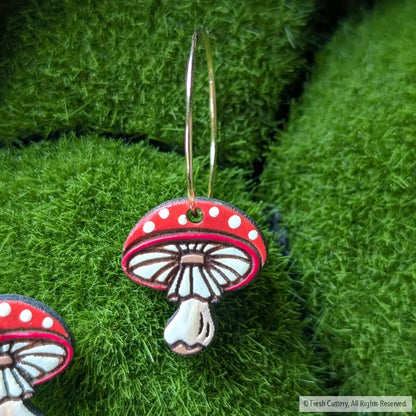 Amanita Mushroom Mini Hoops Dangle And Drop Earrings