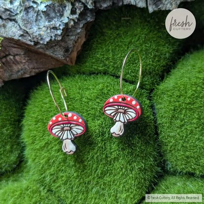 Amanita Mushroom Mini Hoops Dangle And Drop Earrings