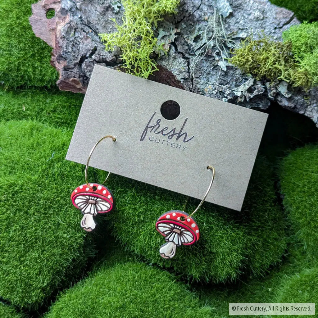 Amanita Mushroom Mini Hoops Dangle And Drop Earrings