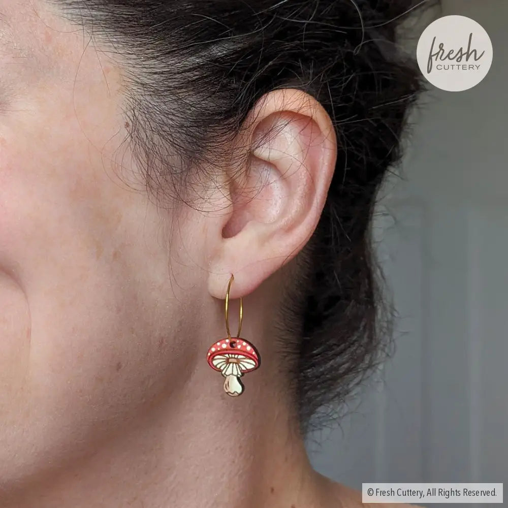Amanita Mushroom Mini Hoops Dangle And Drop Earrings