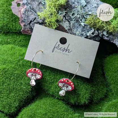Amanita Mushroom Mini Hoops Dangle And Drop Earrings