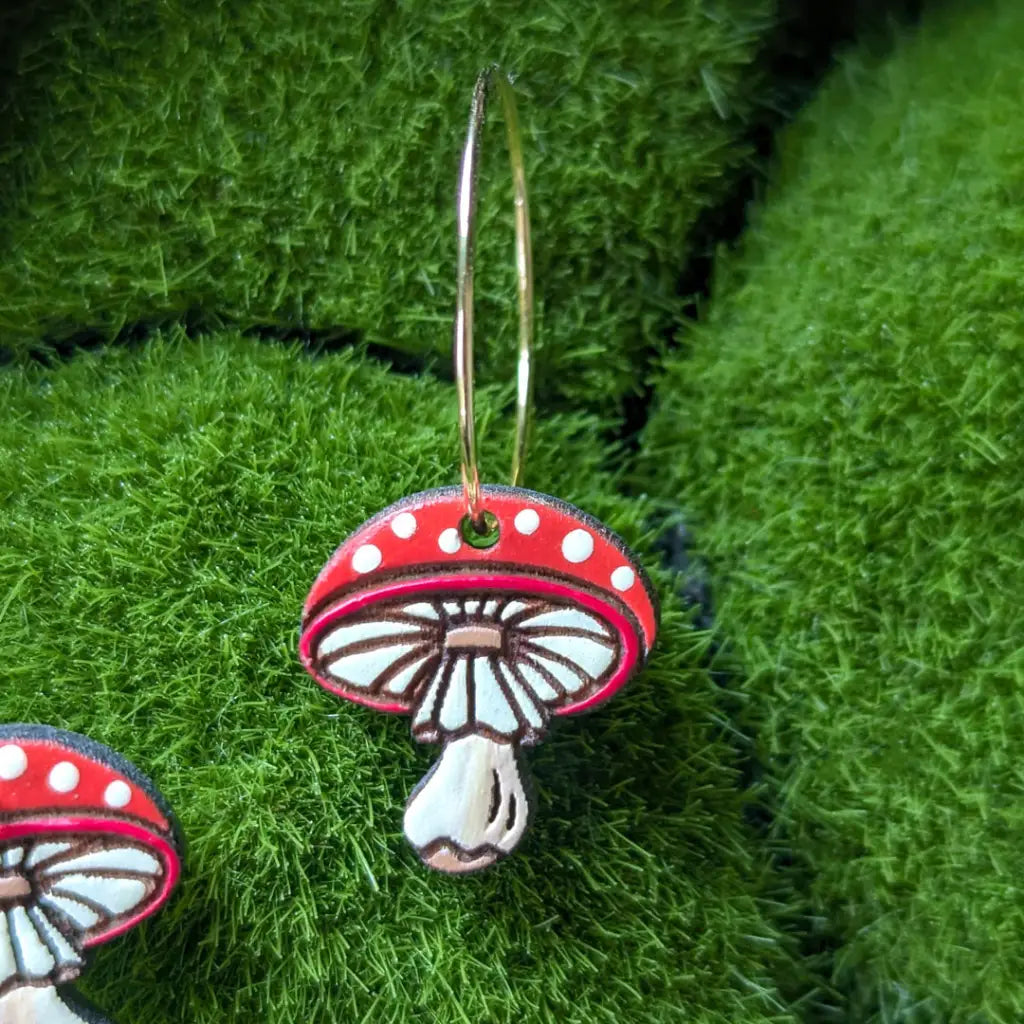 Amanita Mushroom Mini Hoops Dangle And Drop Earrings