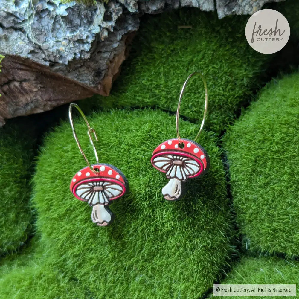 Amanita Mushroom Mini Hoops Dangle And Drop Earrings