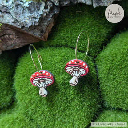 Amanita Mushroom Mini Hoops Dangle And Drop Earrings