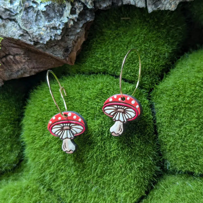 Amanita Mushroom Mini Hoops Dangle And Drop Earrings
