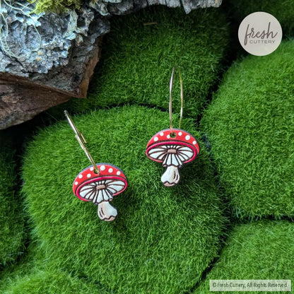 Amanita Mushroom Mini Hoops Gold Dangle And Drop Earrings