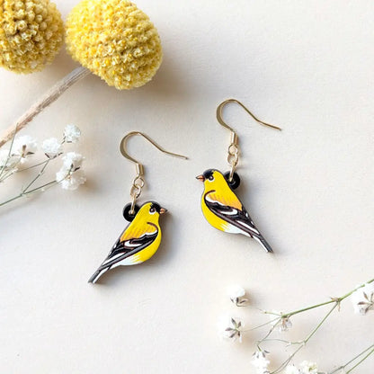 American Goldfinch Earrings Gold Ear Wires Dangle and Drop Earrings